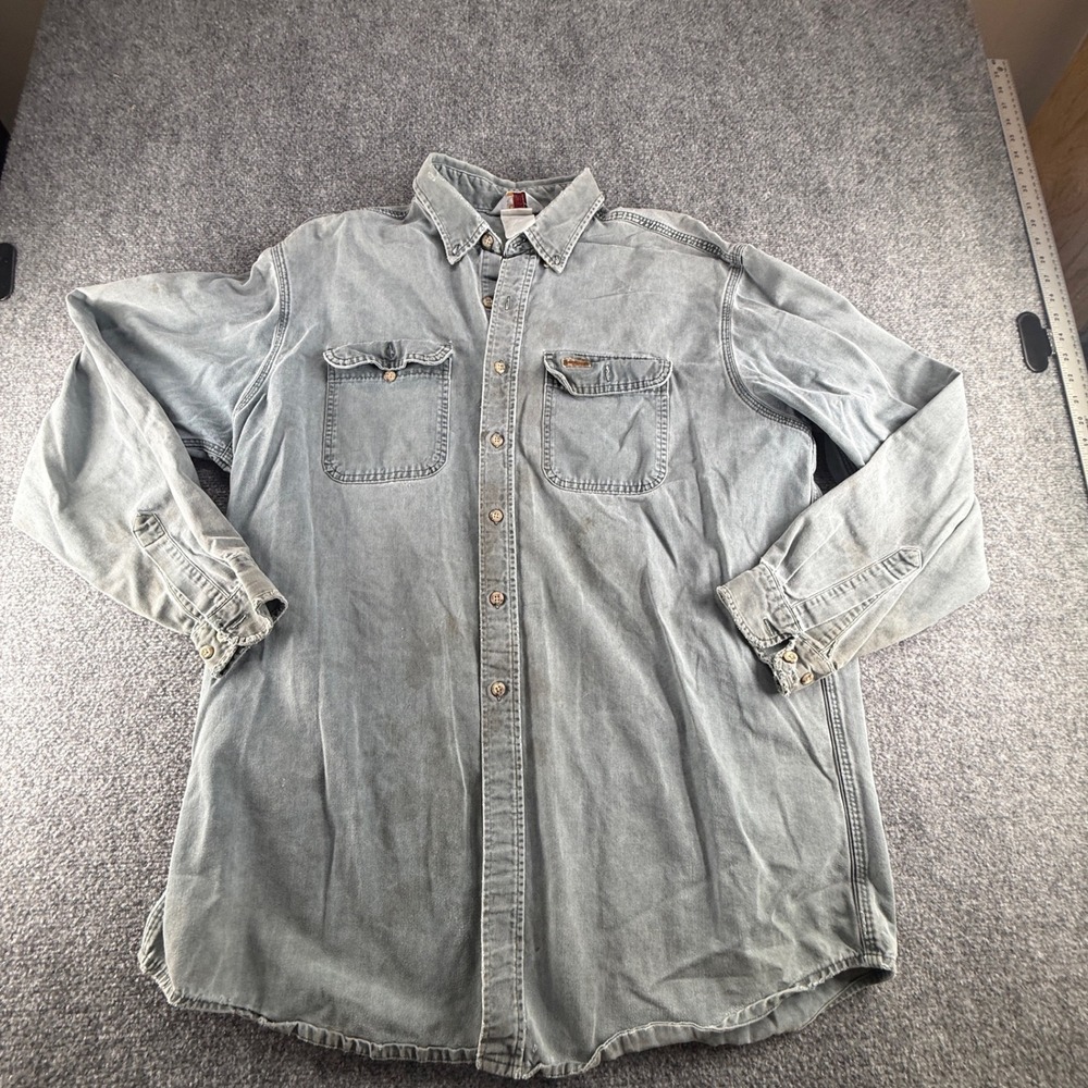 Carhartt Mens Rugged Outdoor Wear Gray Cotton Twill Work Shirt Long Sleeve L/XL